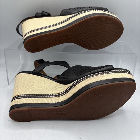 Clarks Collection Soft Cushion Espadrille Wedge Sandal Black Laser Cut US 9M - Picture 8 of 10